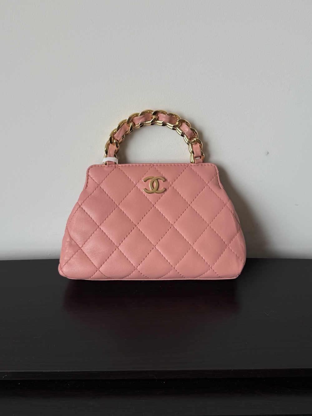 CHANEL Pink Lambskin Top Handle Clutch Small GHW